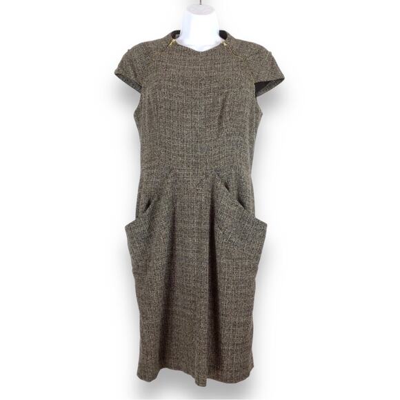 KAY UNGER Tweed Sheath Dress Pocket & Zipper Trim size 10 - Picture 1 of 6